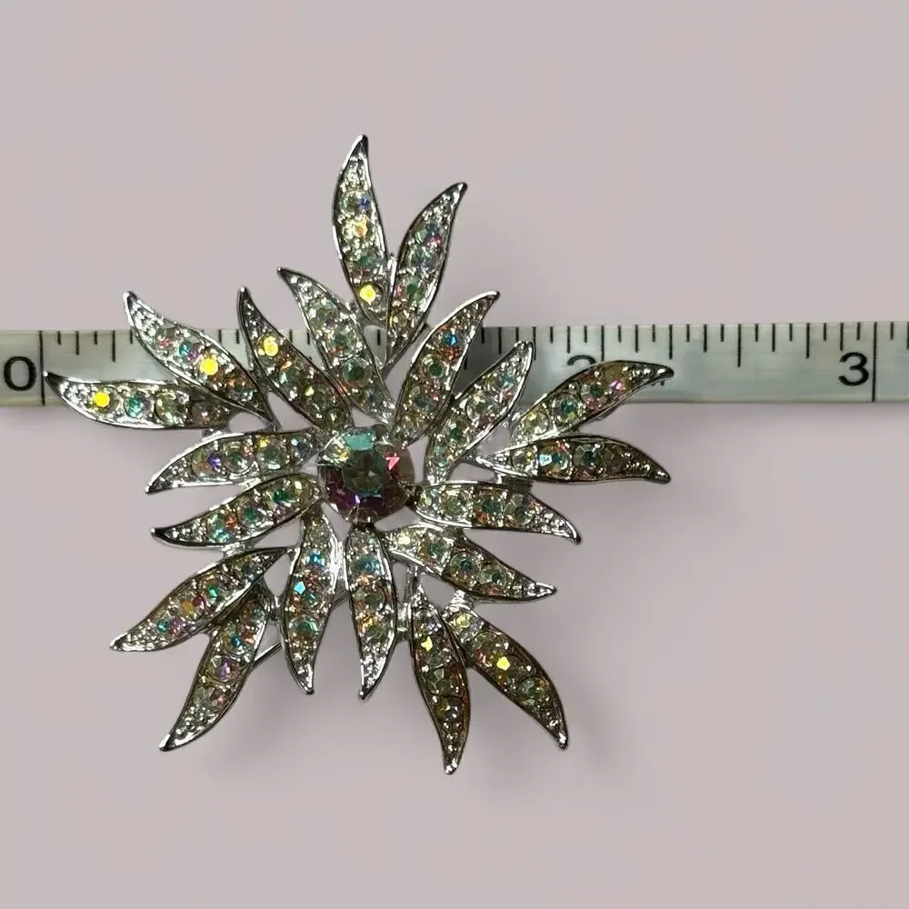 Vintage Sarah Coventry Snowflake AB Brooch Silver Tone “Aurora Blaze” Flower Pin